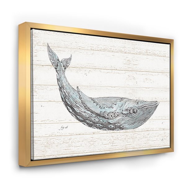 Designart 16-in x 32-in Blue Whale Handpainted Watercolour with Gold ...