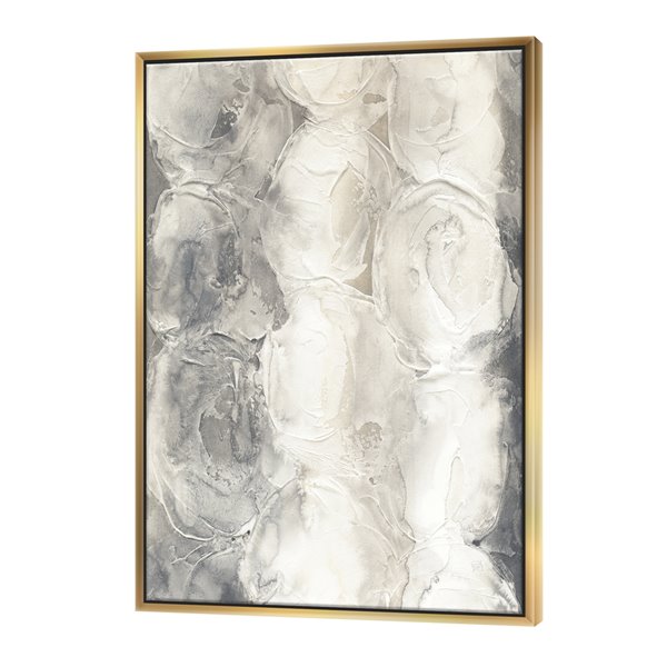 Designart 32-in x 24-in Grey Circle I with Gold with Gold Wood Framed Wall Panel