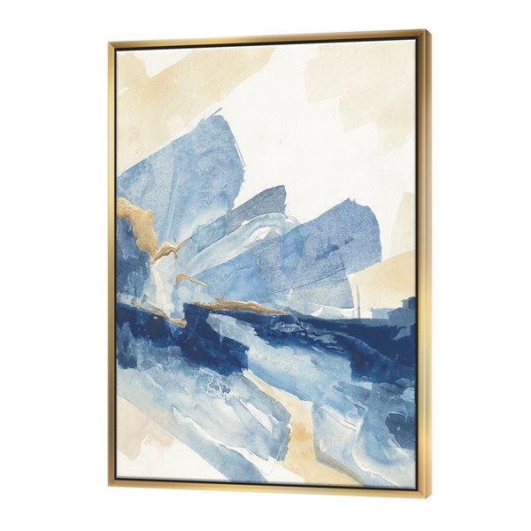 Designart 40-in x 30-in Metallic Gold Indigo I with Gold Wood Framed Wall Panel