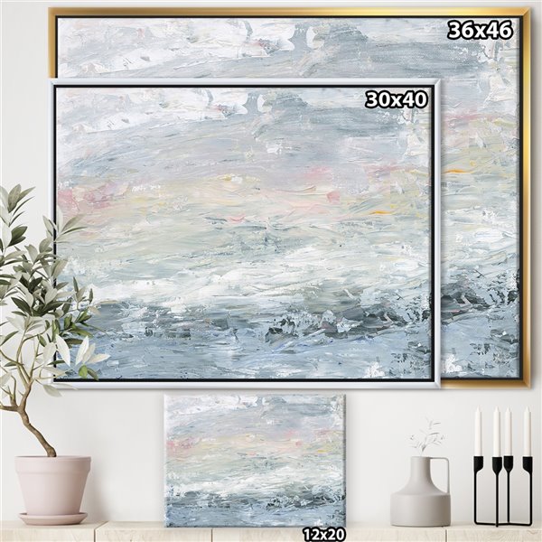 Designart 36-in x 46-in Gray Handpainted Abstract Watercolour II with Gold with Gold Wood Frame