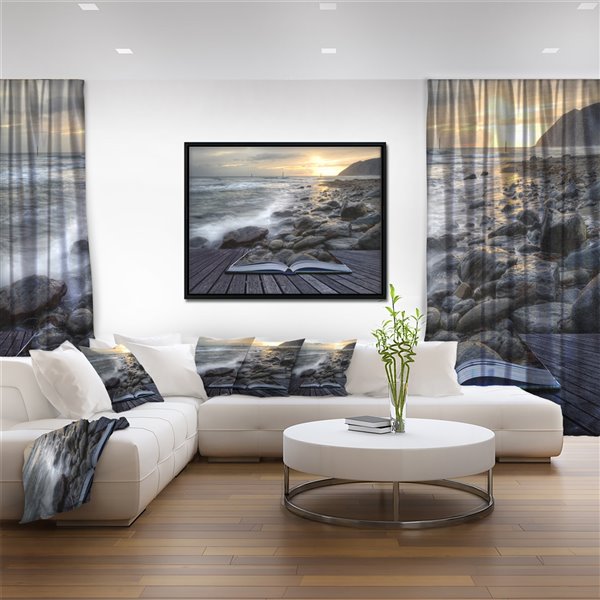 Designart 18-in x 34-in Open Book tot the Evening Sea with Black Wood Framed Canvas Wall Panel