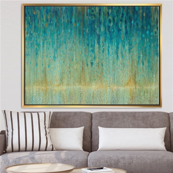 Designart 30-in x 40-in Rain Abstract Panel with Gold Wood Framed Wall Panel