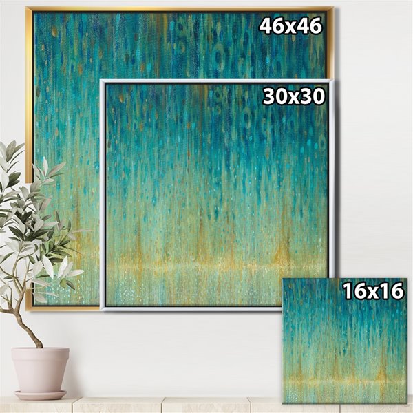 Designart 30-in x 40-in Rain Abstract Panel with Gold Wood Framed Wall Panel