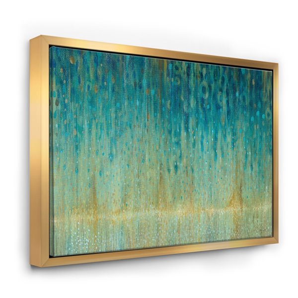 Designart 30-in x 40-in Rain Abstract Panel with Gold Wood Framed Wall Panel