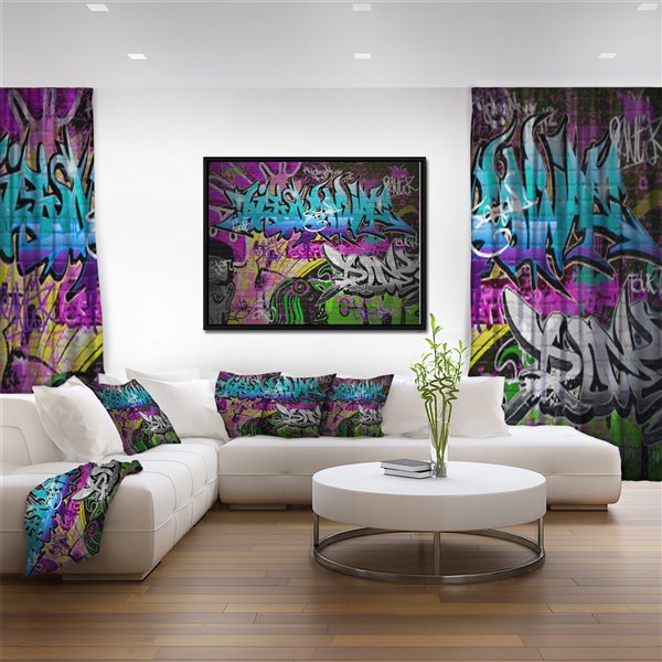 Designart 12-in x 20-in Graffiti Wall Urban Art with Black Wood Framed  Canvas Wall Panel