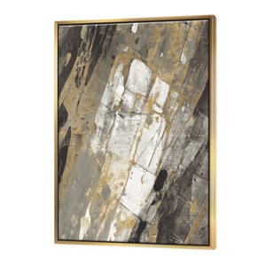 Designart 32-in x 24-in Hanpainted Abstract with Gold Wood Framed Canvas Wall Panel