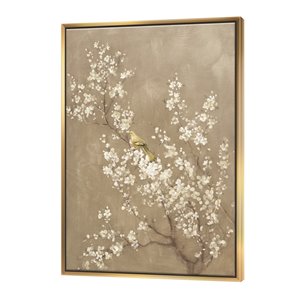 Designart 40-in x 30-in White Cherry Blossom III with Gold Wood Framed Wall Panel
