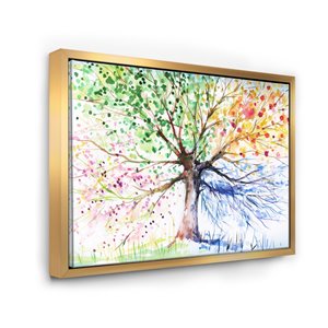 Designart 36-in x 46-in Four Seasons Tree with Gold Wood Framed Canvas Wall Panel