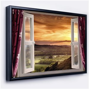 Designart 32-in x 42-in Open Window to Rural Landscape with Black Wood Framed Canvas Wall Panel