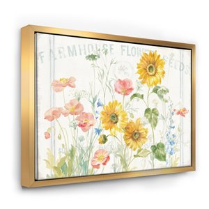 Designart 36-in x 46-in Floursack Florals I with Gold Wood Framed Wall Panel