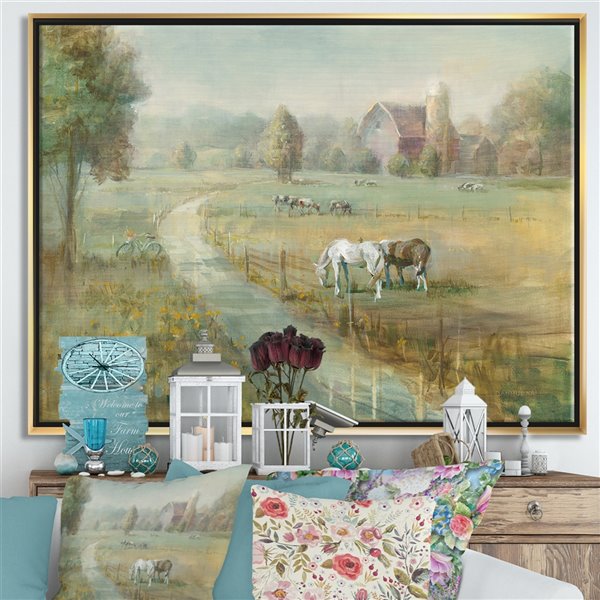 Designart Metal Wall Art Gold Wood Framed 30-in H X 40-in W Animals Canvas Wall Panel