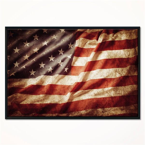 Designart 16-in x 32-in American Flag with Black Wood Framed Canvas Wall Panel