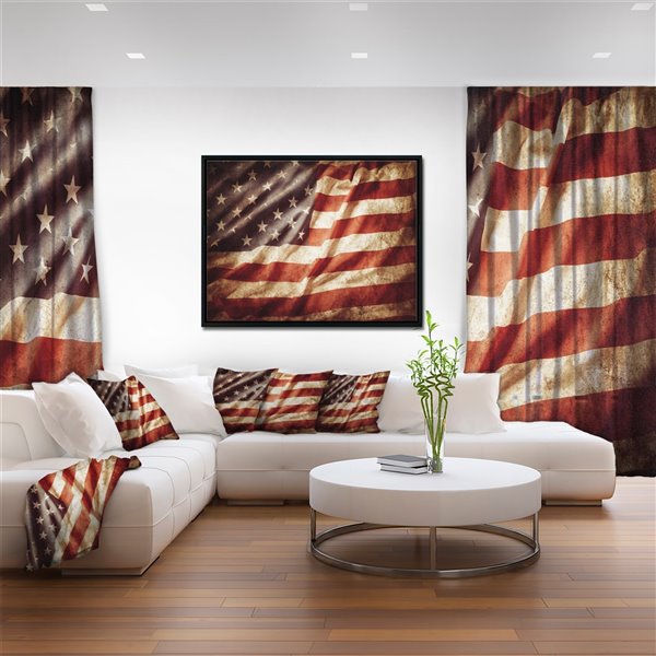 Designart 16-in x 32-in American Flag with Black Wood Framed Canvas Wall Panel