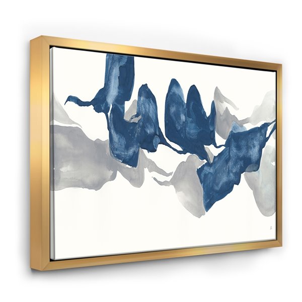 Designart 24-in x 32-in Gouache Sapphire on Gray with Gold with Gold Wood Framed Wall Panel