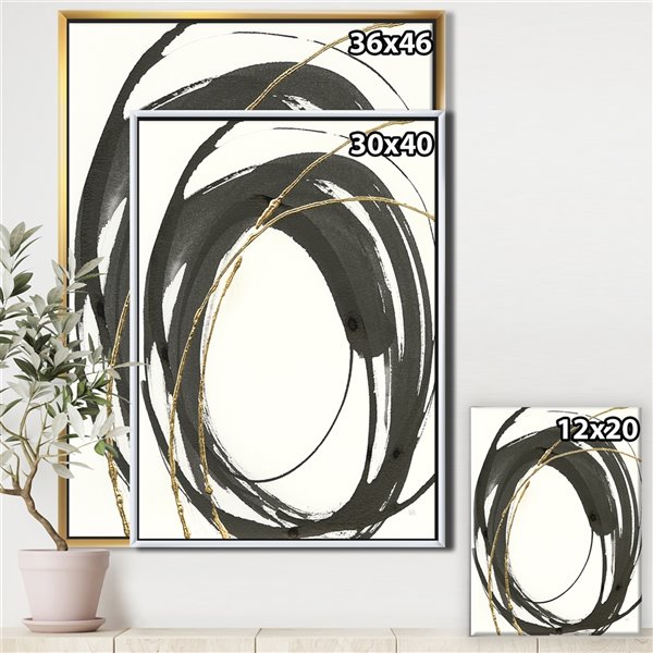 Designart 46-in x 36-in Gold Glamour Circle I with Gold with Gold Wood Framed Wall Panel
