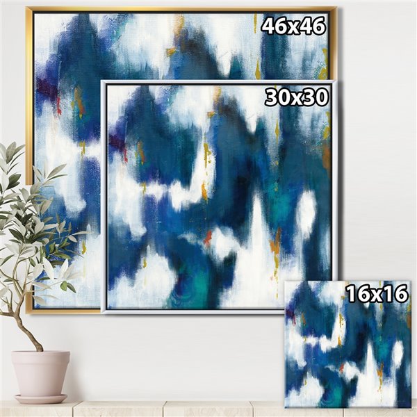Designart 30-in x 30-in Blue Glam Texture II with Gold with Gold Wood Framed Wall Panel