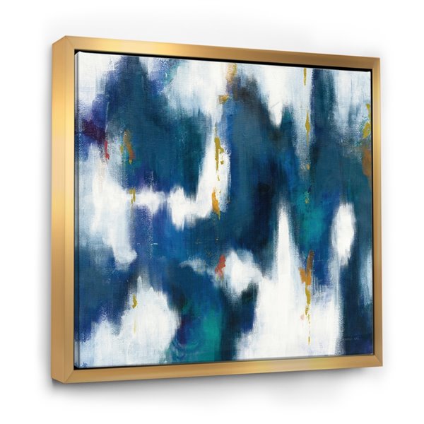 Designart 30-in x 30-in Blue Glam Texture II with Gold with Gold Wood Framed Wall Panel