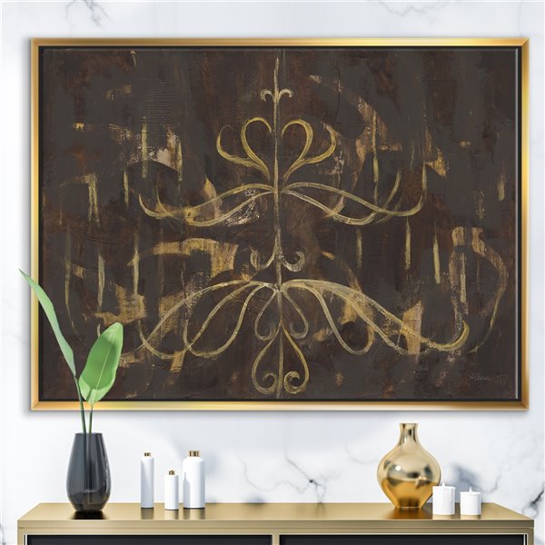 Designart 36-in x 46-in Glam Gold Chandelier with Gold Wood Framed Wall Panel