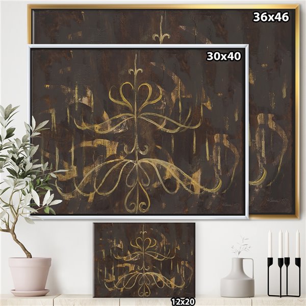 Designart 36-in x 46-in Glam Gold Chandelier with Gold Wood Framed Wall Panel