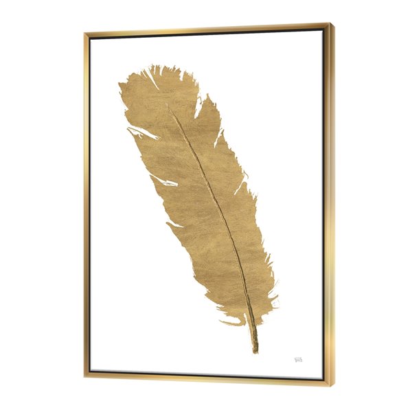 Designart 32-in x 24-in Glam Pure Gold Feather II with Gold Wood Framed Wall Panel