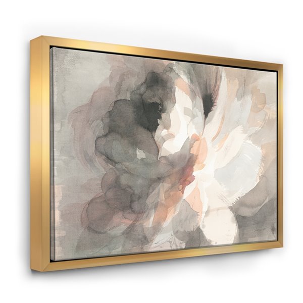 Designart 36-in x 46-in Abstract Peony Grey with Gold with Gold Wood Framed Wall Panel