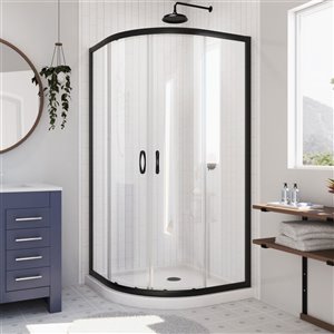 DreamLine Prime White 74.75-in x 36-in x 36-in 2-Piece Round Corner Shower Kit with Satin Black Hardware and Clear Glass