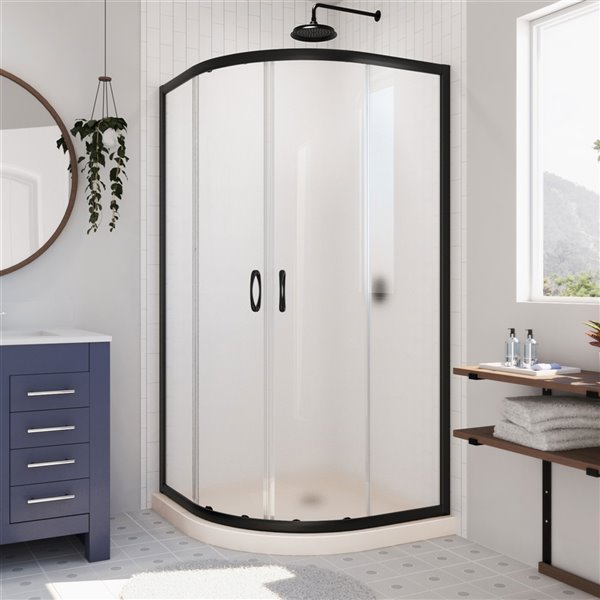DreamLine Prime Biscuit 74.75-in x 33-in x 33-in 2-Piece Round Corner Shower Kit with Satin Black Hardware and Frosted Glass