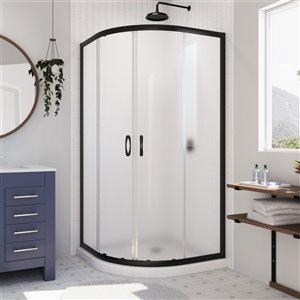 DreamLine Prime White 74.75-in x 36-in x 36-in 2-Piece Round Corner Shower Kit with Satin Black Hardware and Frosted Glass