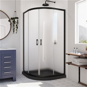 Cabine de douche en coin avec base Prime noire par DreamLine, 74,75 po x 36 po x 36 po, quincaillerie noir satiné et verre g…