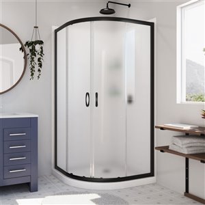 DreamLine Prime White 76.75-in x 36-in x 36-in 3-Piece Round Corner Shower Kit with Satin Black Hardware and Frosted Glass