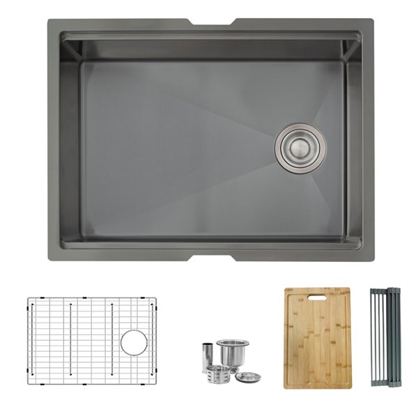 Stylish Versa Undermount 25-in x 19-in Graphite Black Single Bowl Workstation Kitchen Sink