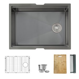 Stylish Versa Undermount 25-in x 19-in Graphite Black Single Bowl Workstation Kitchen Sink