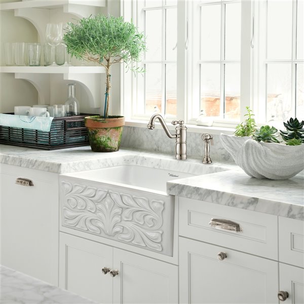 Whitehaus Collection Vintage III+ Polished Nickel 1-handle Deck Mount Low-Arc Handle/Lever Residential Kitchen Faucet