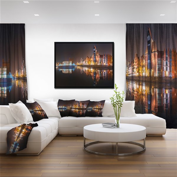 Designart 30-in x 62-in Panorama of Gdansk Old Town Canvas Wall Panel with Black Wood Frame