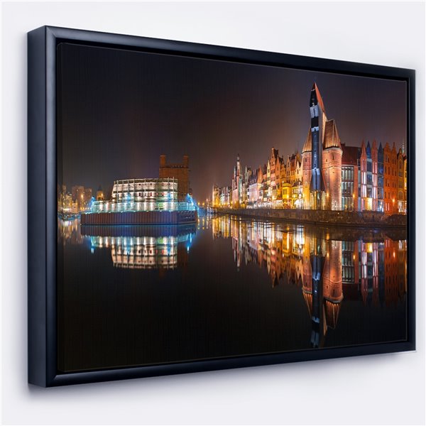 Designart 30-in x 62-in Panorama of Gdansk Old Town Canvas Wall Panel with Black Wood Frame