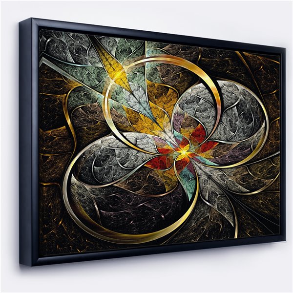Designart 12-in x 20-in Symmetrical Brown Fractal Flowers Canvas Wall Panel with Black Wood Frame