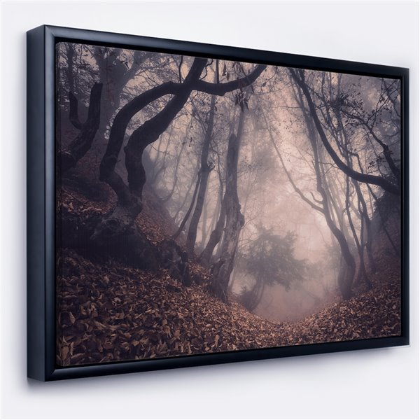 Designart 32-in x 42-in Vintage Foggy Forest Trees with Black Wood ...