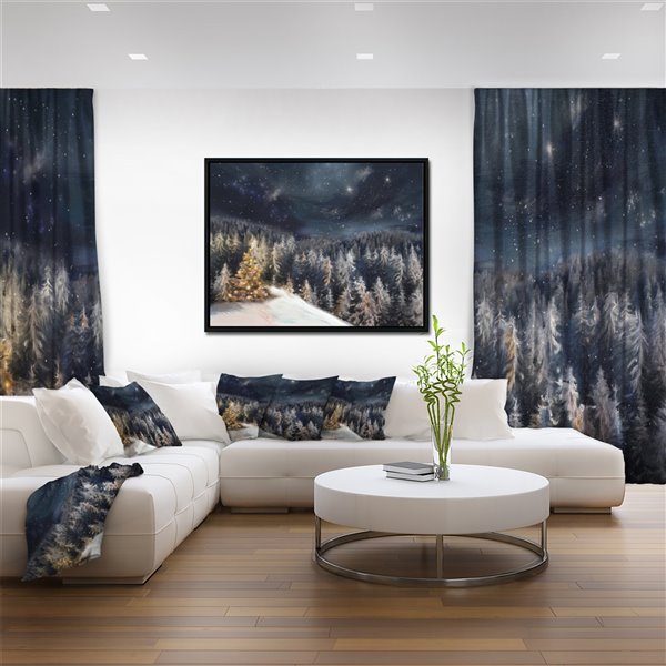 Designart 16-in x 32-in Night Forest Christmas Tree with Black Wood Framed Canvas Wall Panel