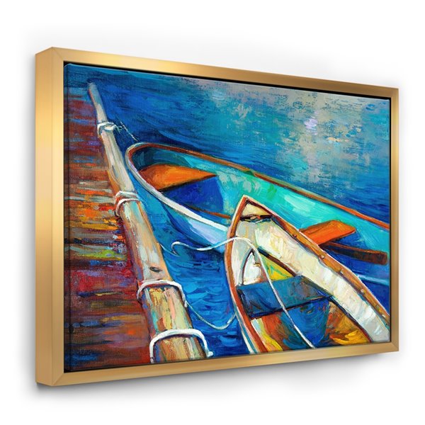 Designart 12-in x 20-in Boats and Pier in Blue Shade Canvas Wall Panel ...