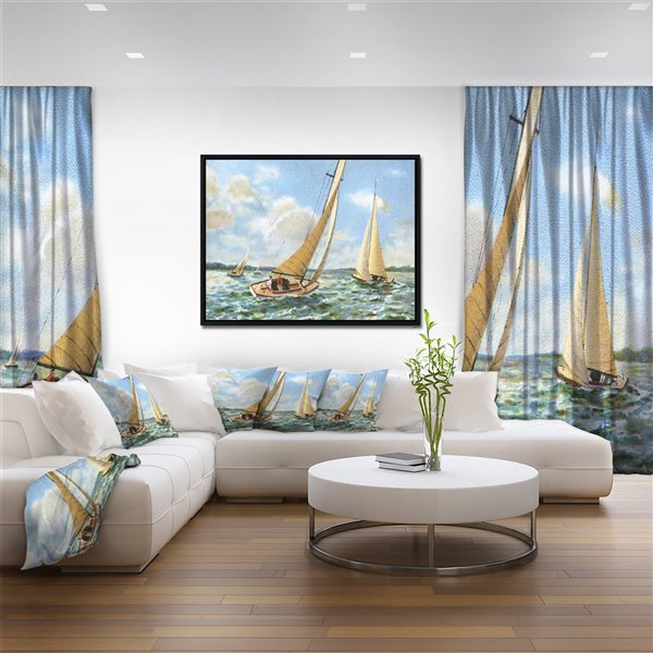 Designart 14-in x 22-in Vintage Boats Sailing with Black Wood Framed Wall Panel