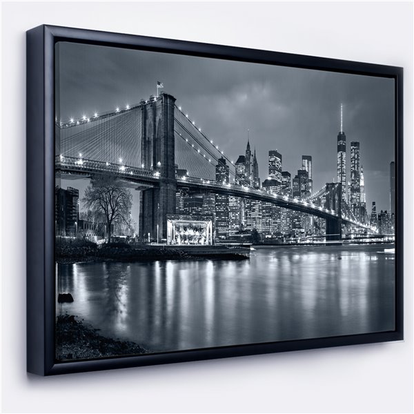 Designart 16-in x 32-in Panorama New York City at Night with Black Wood ...