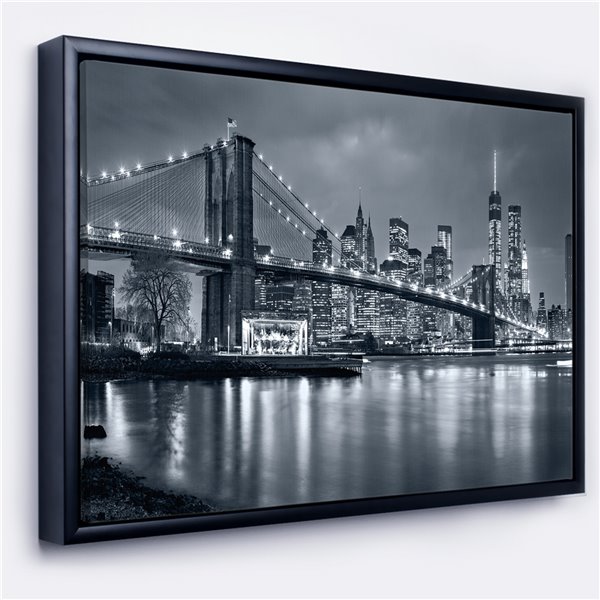 Designart 28-in x 60-in Panorama New York City at Night with Black Wood ...