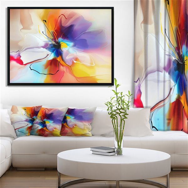 Designart 30-in x 40-in Creative Flower in Multiple Colours with Black Wood Framed Canvas Art Print