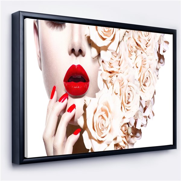Designart 32-in x 42-in Woman's Fashion and Floral Design with Black Wood Framed Wall Panel