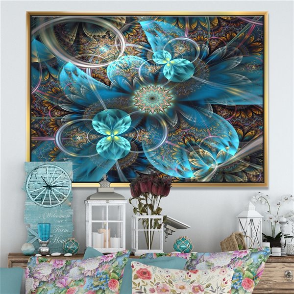 Designart 12-in x 20-in Bridge in Rain with Gold Wood Framed Wall Panel