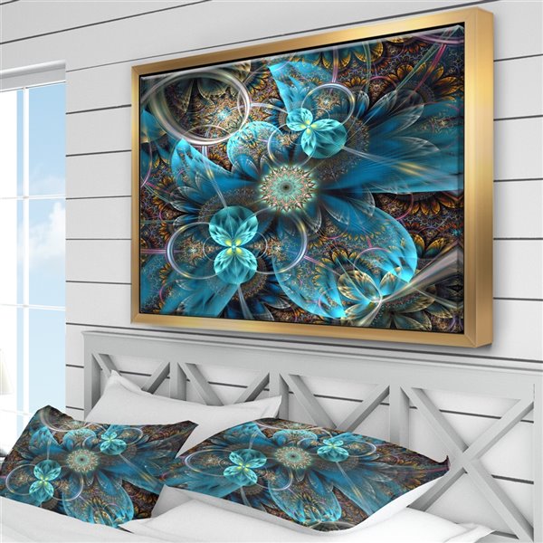 Designart 12-in x 20-in Bridge in Rain with Gold Wood Framed Wall Panel