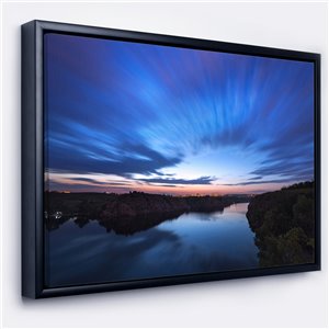 Designart 14-in x 22-in Blue Night Sky with River Canvas Art Print with Black Wood Framed