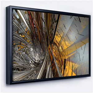 Designart 32-in x 42-in Fractal Yellow Connected Stripes Canvas Wall Panel with Black Wood Frame