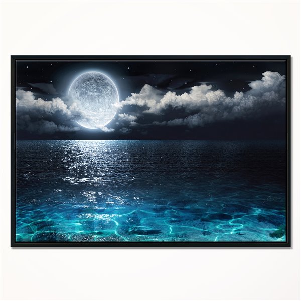 Designart 12-in x 20-in Romantic Full Moon with Black Wood Framed Canvas Wall Panel