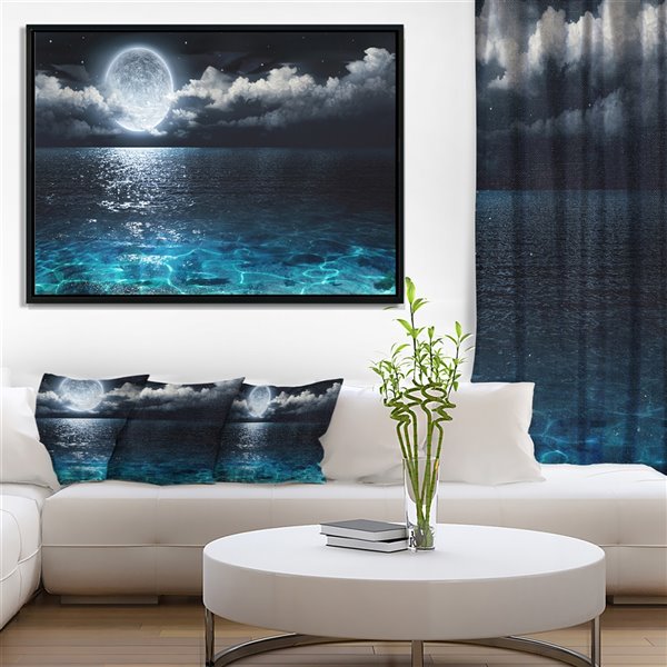 Designart 12-in x 20-in Romantic Full Moon with Black Wood Framed Canvas Wall Panel